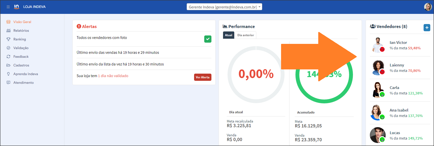 Painel lateral com foto do vendedor