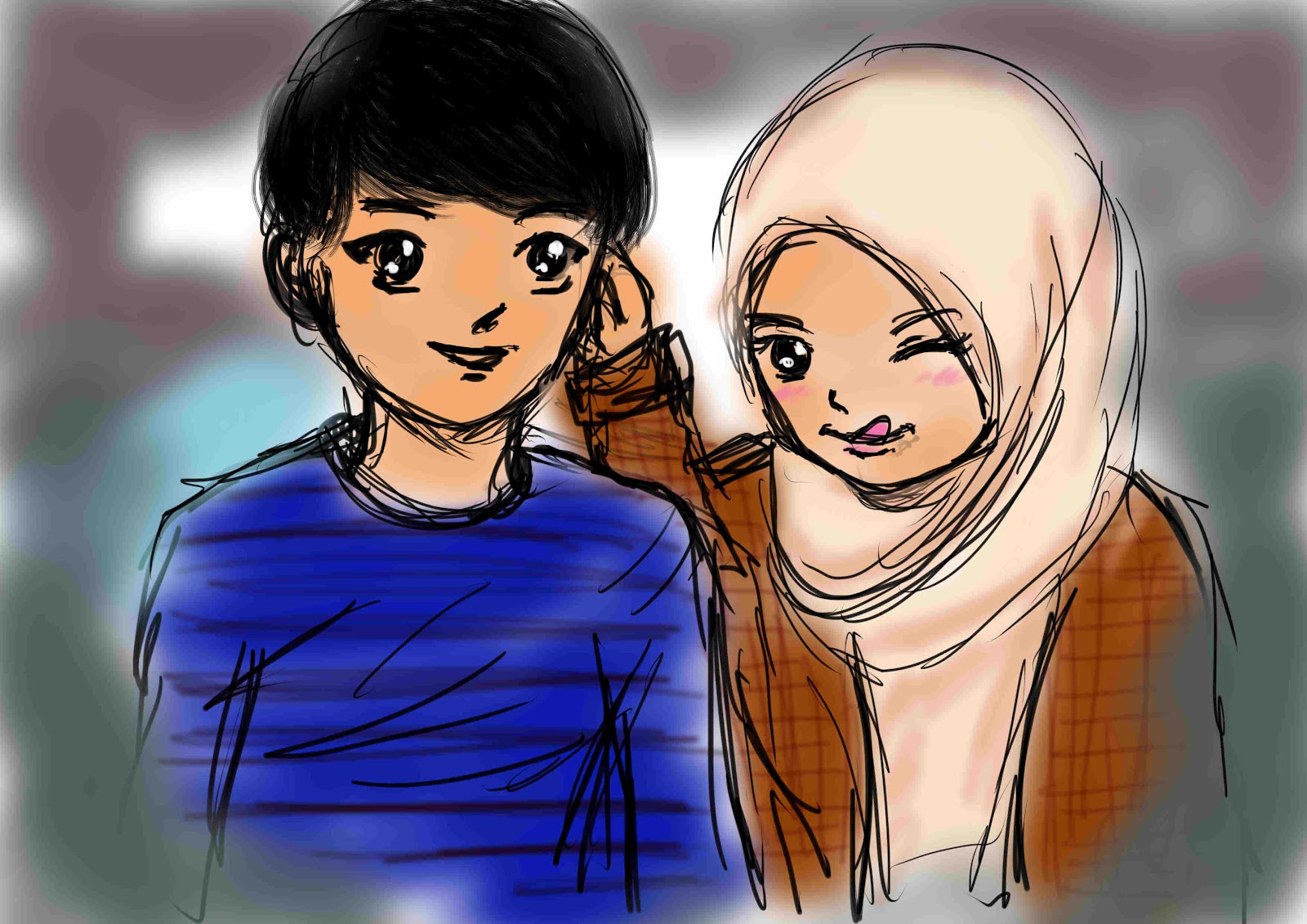 Gambar Kartun Pasangan Muslimah Lucu