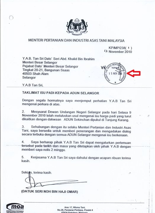 contoh surat rasmi kepada menteri