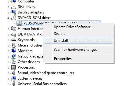 Uninstall DVD CD ROM driver