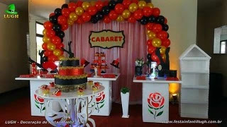 Decoração de mesa de aniversário tema Cabaret(Cabaré) para festa feminina