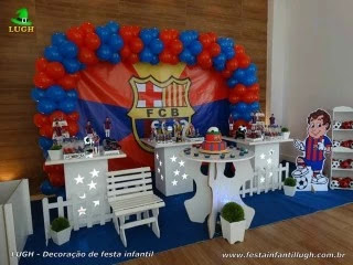 Decoração Barcelona - Mesa decorada com o time de futebol do Barcelona para festa de aniversário infantil - Barra RJ