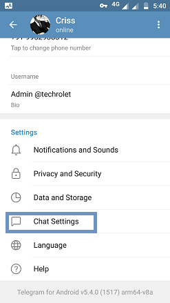 Telegram chat settings