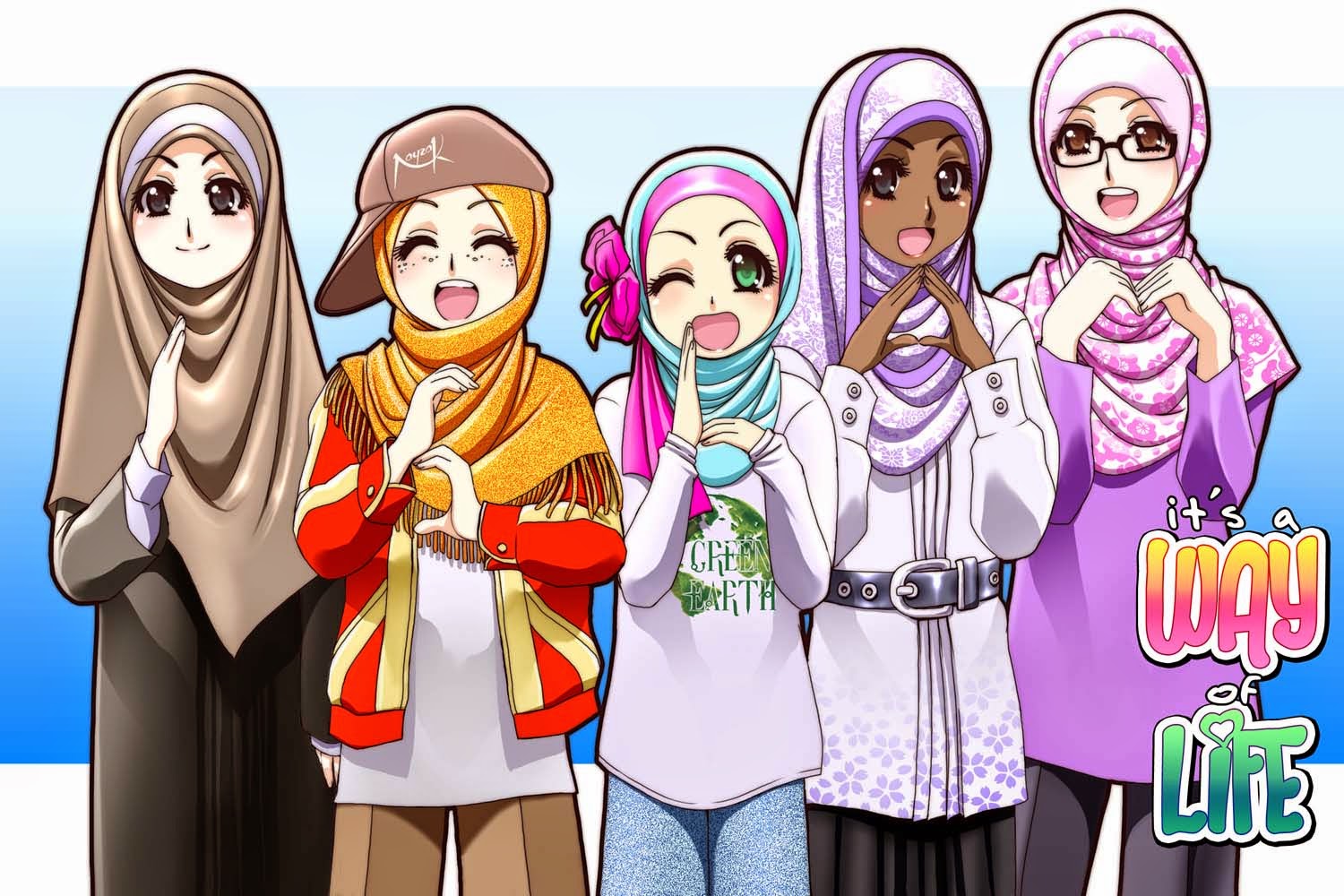 Gambar Kartun Hijab 5 Orang