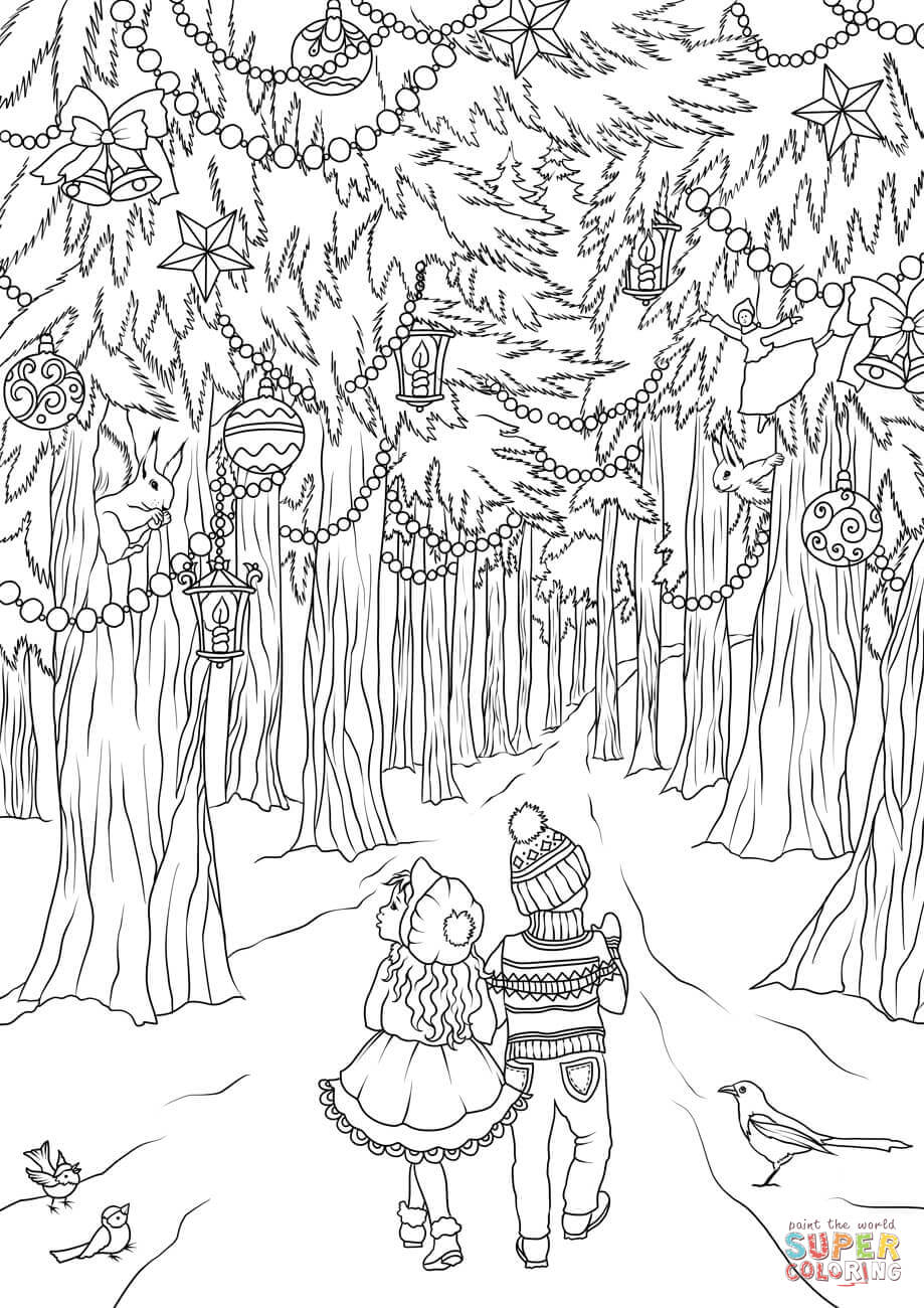 Sketsa Pemandangan Hutan Pinus