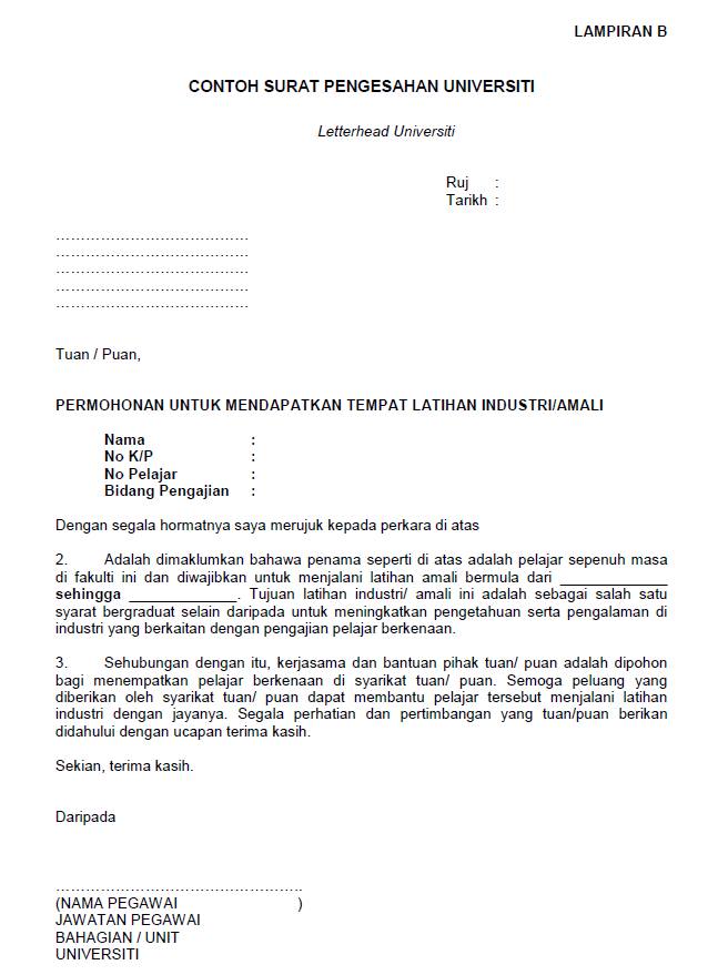 Contoh Surat Permohonan Praktikal Di Terengganu