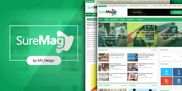 Sure Mag adalah template blogger Majalah oleh MS Design. Ini kompatibel dengan semua jenis blog Majalah, blog Surat Kabar, blog Ulasan atau blog Teknologi