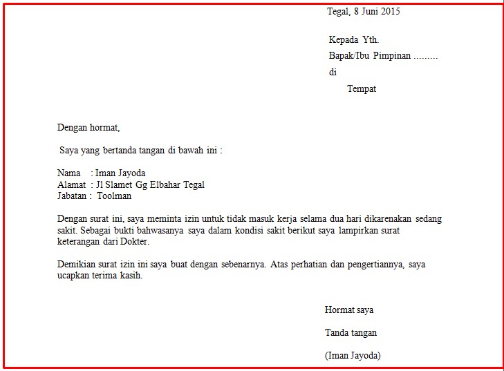 Contoh Surat Izin Sakit Bahasa Jawa
