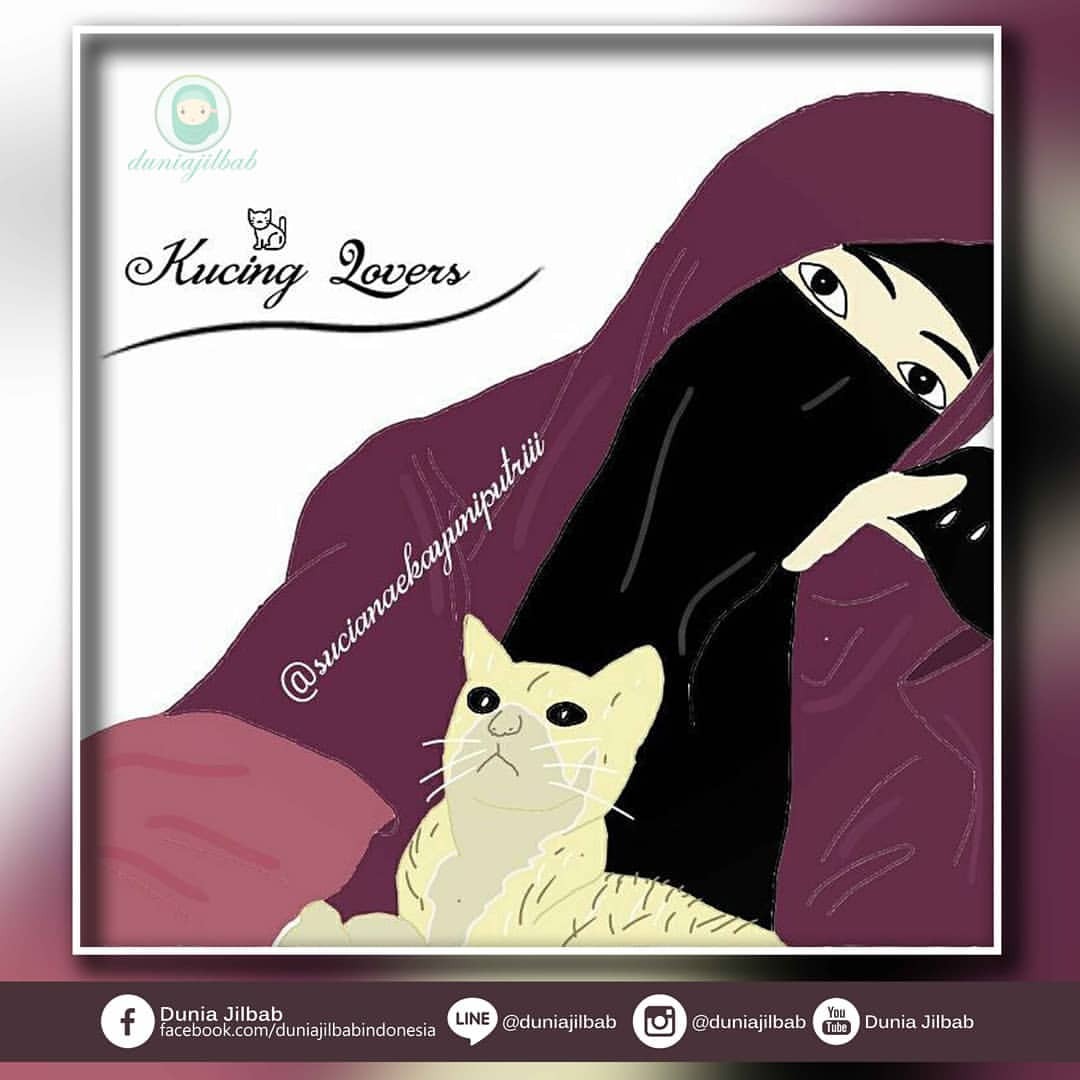 Gambar Kartun Muslimah Bercadar Bersama Kucing