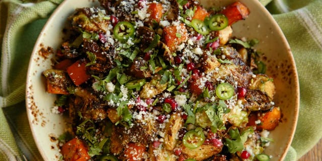 Brussels Sprouts Salad with Butternut Squash, Cotija, and Jalapeno Vinaigrette
