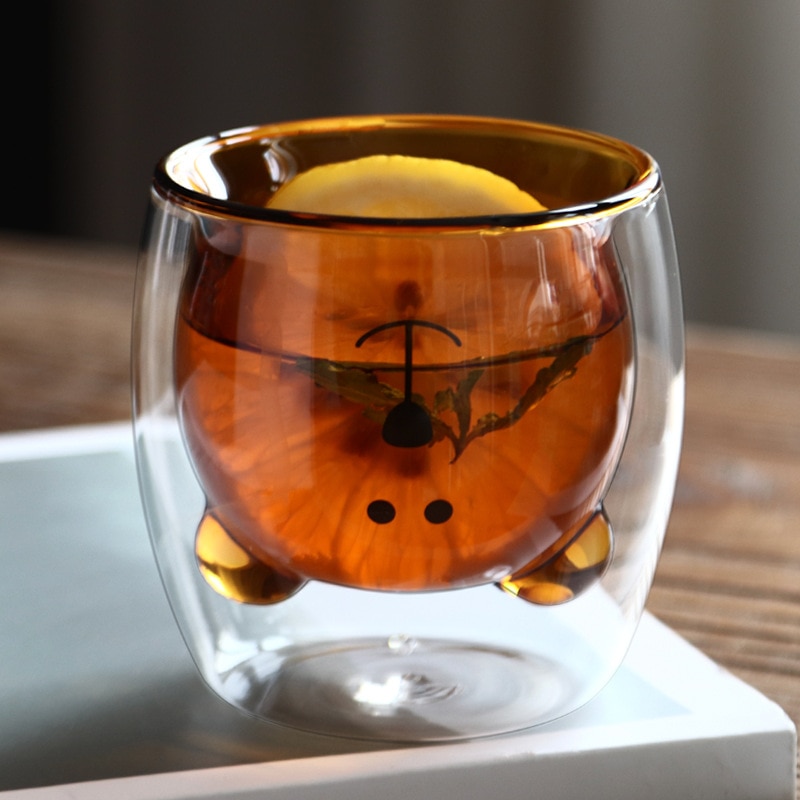 Bear coffee cup with double layer glass