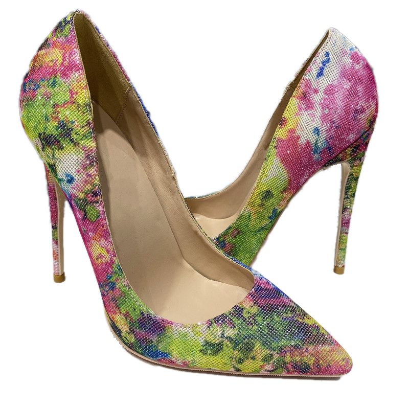 Floral print pumps pointed toe high heel