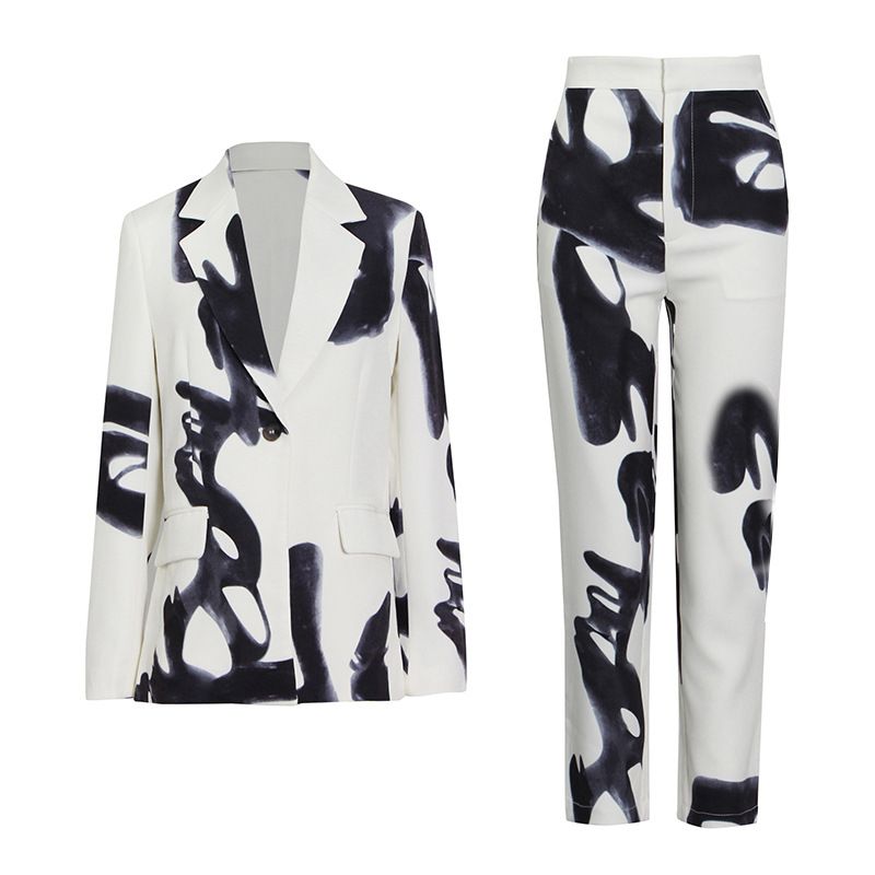 Floating ink print women's casual suit set