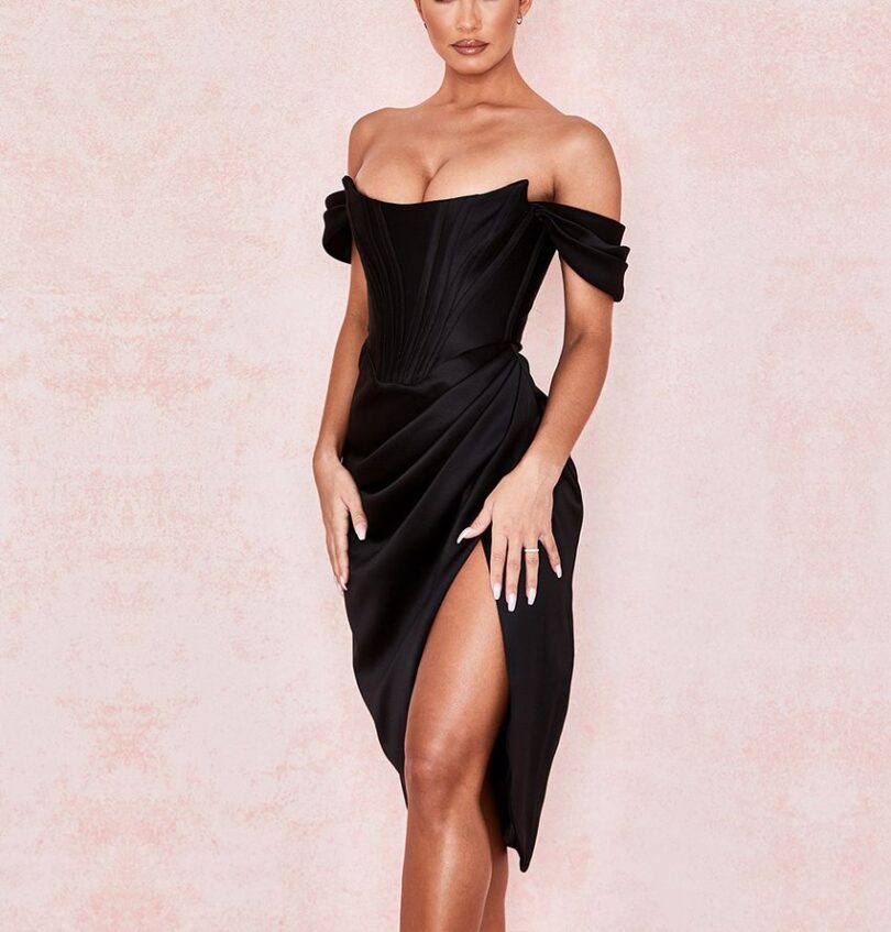 Satin Corset Dress with Bare Shoulders