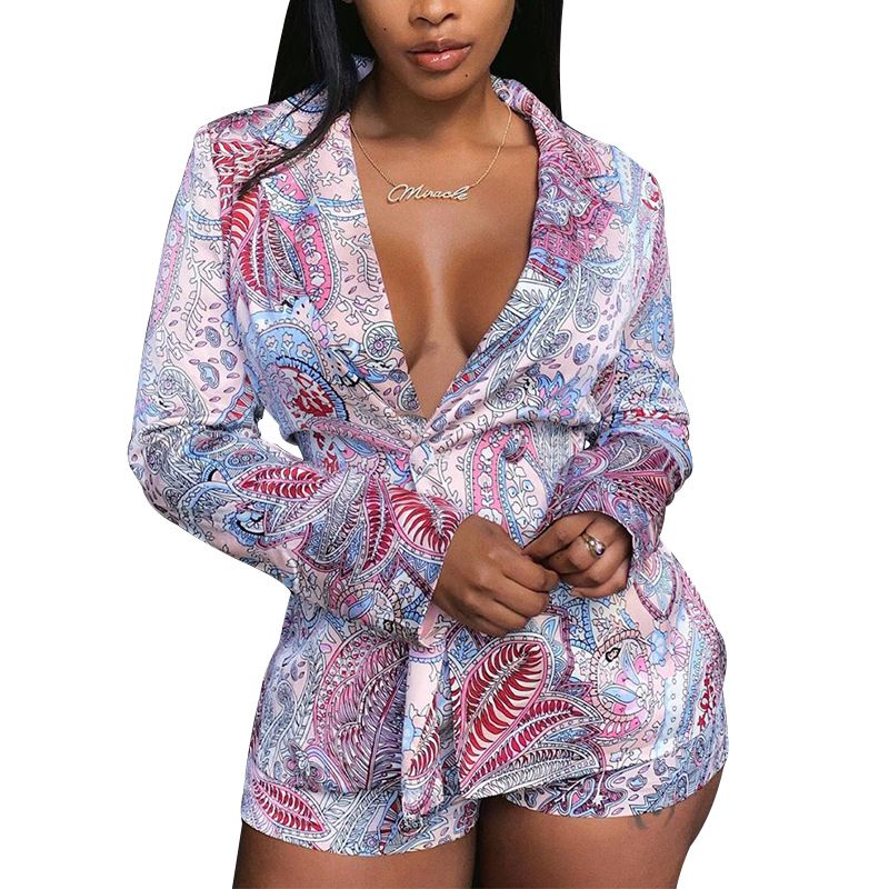 Floral-print 2-piece suit with jacket and short shorts
