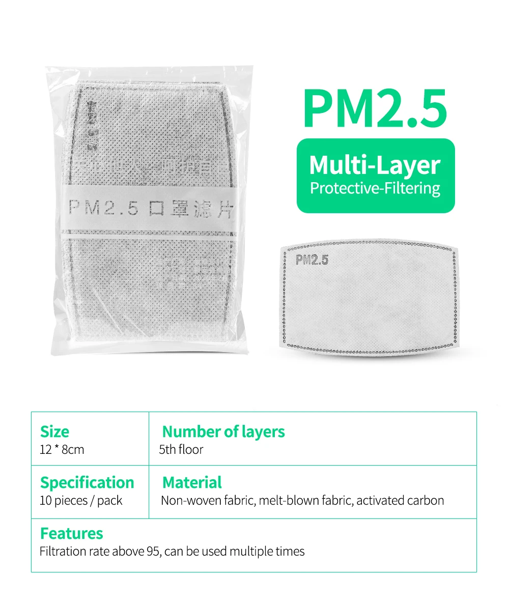 100 /10 pcs PM 2.5 Mask Filter Anti Haze 5 Layers Activated Carbon Mask Filters Replaceable For Adults Mouth Mask Health Care