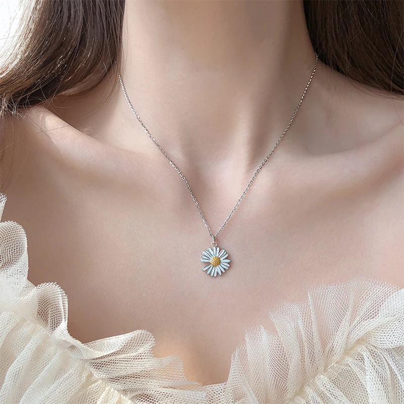 LISM 925 Sterling Silver Korean Sunflower Little Daisy Jewelry Sets For Women Earrings + Necklace + Bracelet Statement Jewelry