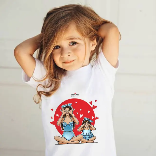 ZZSYKD Summer Super Mom Baby Girl Tshirt Vogue Boys T Shirts Mother And Baby Love Life Lovely Printing Kawaii Kids T Shirt Cozy 6