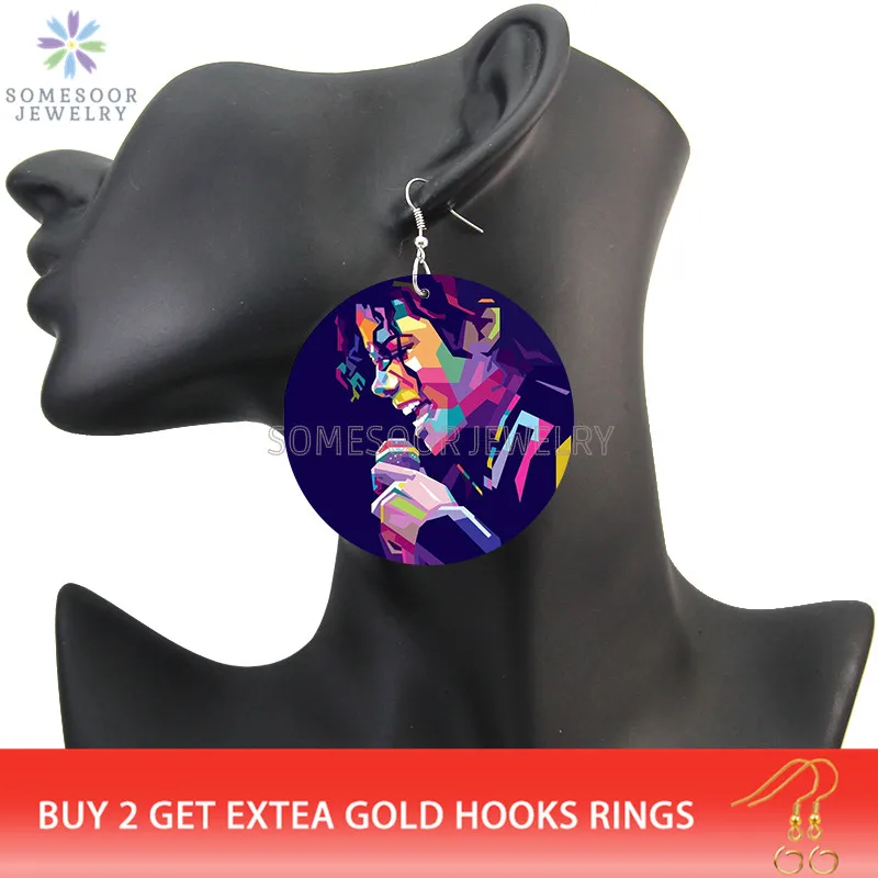 SOMESOOR Soul Dancer Singer Michael Jackson Printed Wooden Drop Earrings Great Man Idol Forever Ear Loops Jewelry For Women Gift