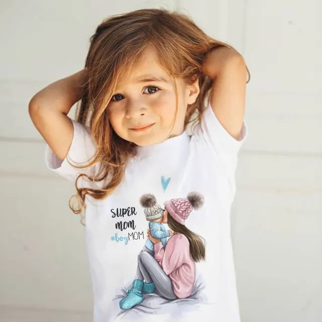 ZZSYKD Summer Super Mom Baby Girl Tshirt Vogue Boys T Shirts Mother And Baby Love Life Lovely Printing Kawaii Kids T Shirt Cozy 1