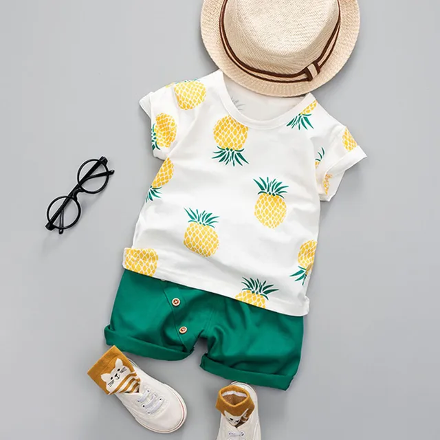 Toddler Baby Kids Boys Clothes Pineapple T-shirt Tops Solid Short Casual Set Kids Outfits For Infant Outfit Suit 0-4 Years Boys 3