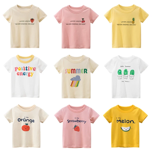 Kids T Shirts Summer Boys Girls Children Short Sleeve T-Shirt Print Baby Boy Child Girl Tees White Yellow Toddler Clothing Tops 1