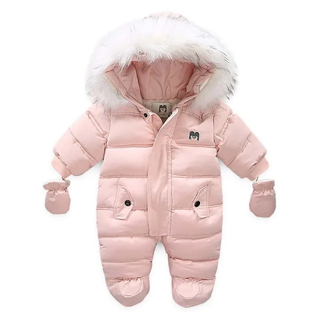Newborn Infant Baby Girls Quilted Snowsuit Pramsuit Winter Coat Warm Hooded Pink Romper  4