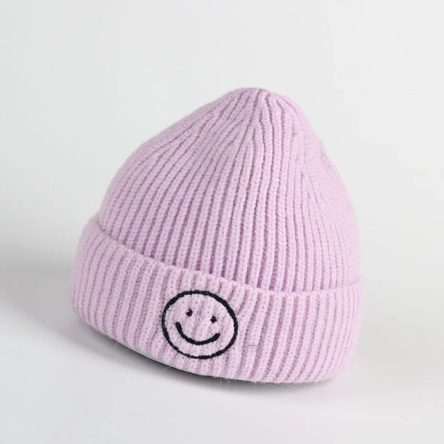 New Fashion Embroidered Smile Hat Toddler Children Hats For Boys Girls Knitted Infant Baby  4