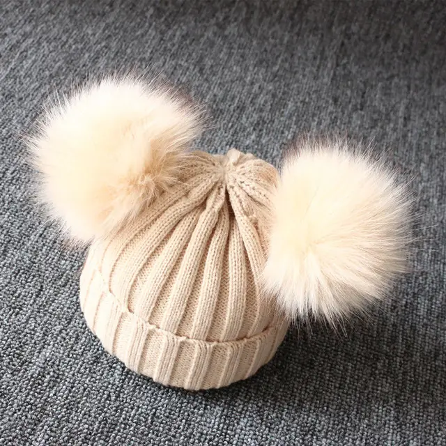 2019 Brand New Newborn Baby Kids Girls Boys Winter Warm Knit Hat Furry Balls Pompom Solid Warm Cute Lovely Beanie Cap Gifts 5