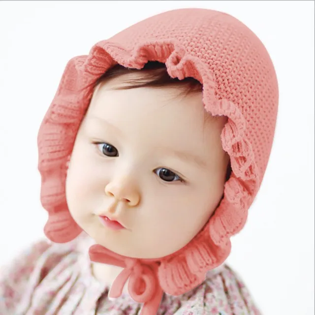 Spring Newborn Baby Hats Handmade Wool Ear Knitting Hats Monolayer Lotus Leaf Yarn  3