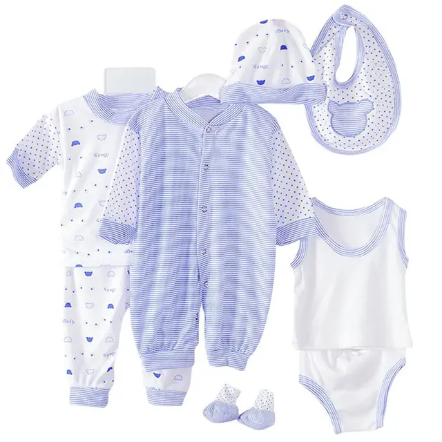 New Brand 8Pcs Newborn Infant Kids Baby Boy Girl T-shirt Tops Pants Outfits Clothes 8Pcs Set 0-3M 4