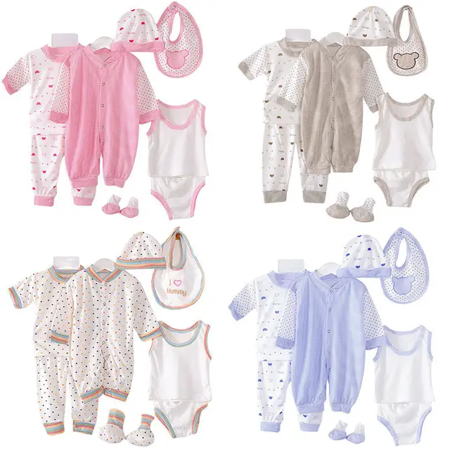 New Brand 8Pcs Newborn Infant Kids Baby Boy Girl T-shirt Tops Pants Outfits Clothes 8Pcs Set 0-3M 1