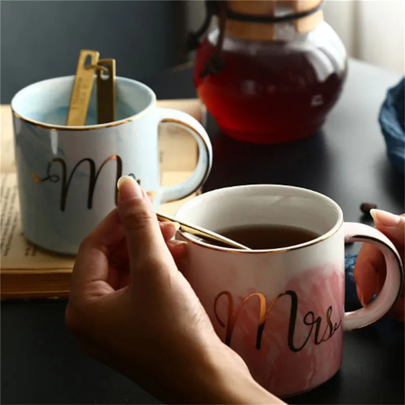 Stone Pattern Water Heater Mug Gift Ceramic Mr Mrs Couple Coffee