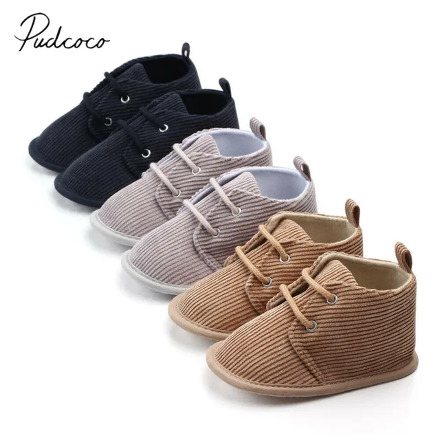 2019 Baby First Walkers Toddler Baby Boys Ribbed Solid Soft Sole Crib Shoes Sneakers Size Newborn to 18 Months 1