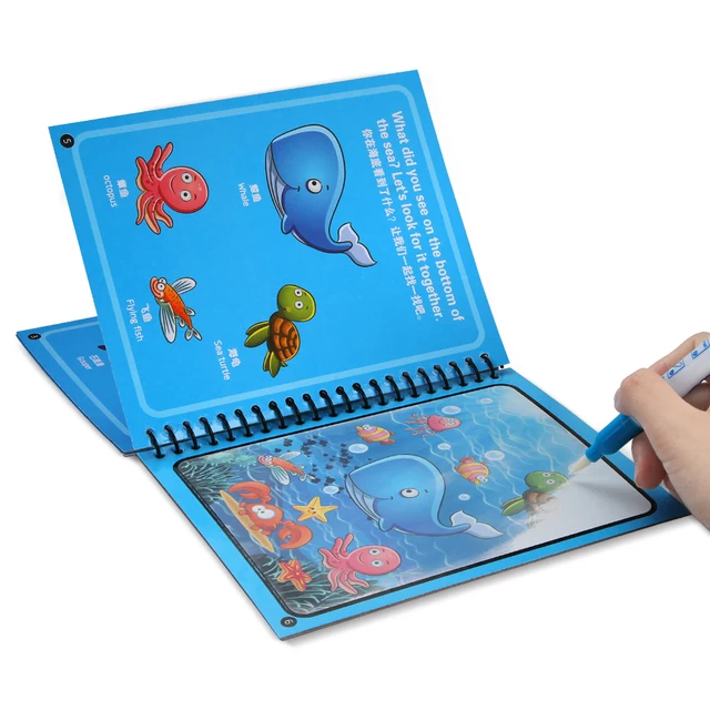 1Set Montessori Coloring Book Doodle & Magic Pen Painting Drawing Board For Kids Toys Magic Water Drawing Book Birthday Gift ZXH 5