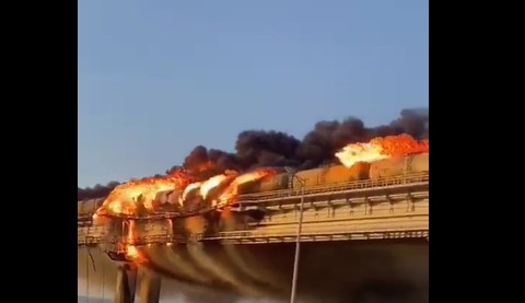 Footage reportedly of the explosion that hit the Crimean Bridge
