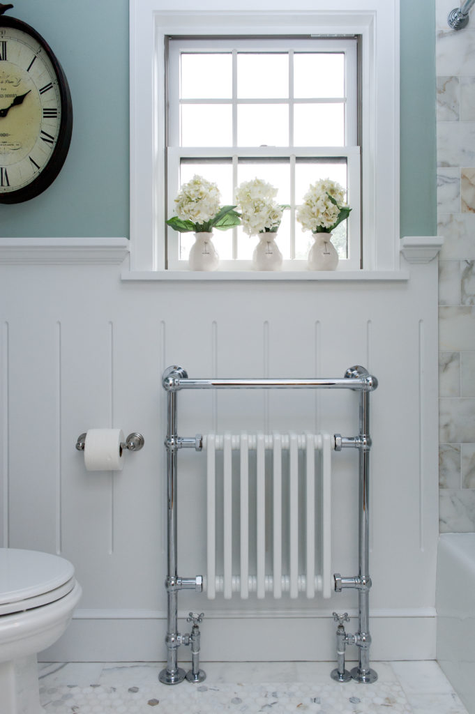 Classic white bathroom, steam radiator