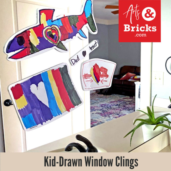 Window clings made from kids artwork for fathers day or as gifts