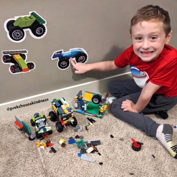 Boy enjoying his LEGO-Brick Built Race Car wall decals
