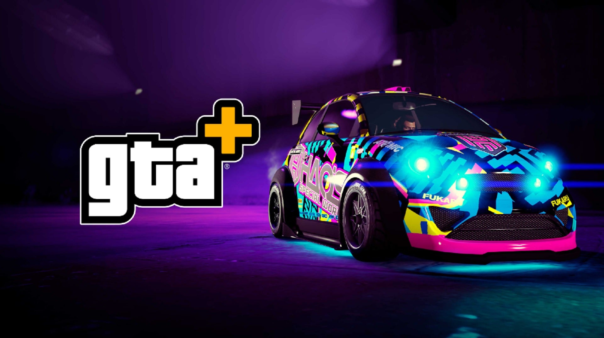 Header for GTA+ May 2022. With a decal-covered car on the front.