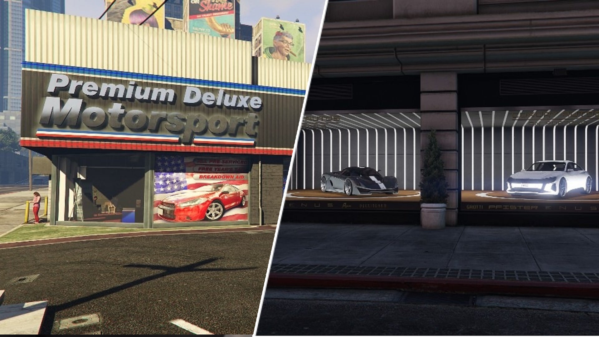 Custom header with Premium motorsports and luxury car shop in GTA Online