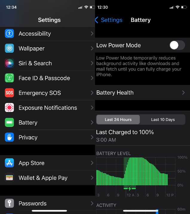 iPhone battery low power mode