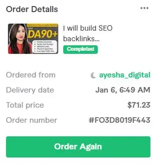Fiverr SEO Gig von Ayesha_Digital Bestellung