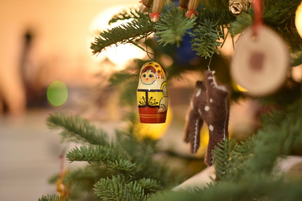 An ornament adorns a Berkeley Christmas tree.