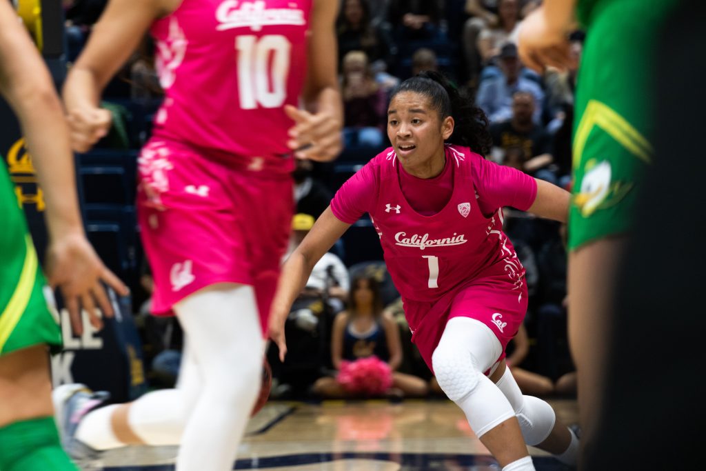 University of California, Berkeley freshman Leilani McIntosh dribbles the ball at a basketball game on February 21, just two weeks before the university moved to online instruction only.