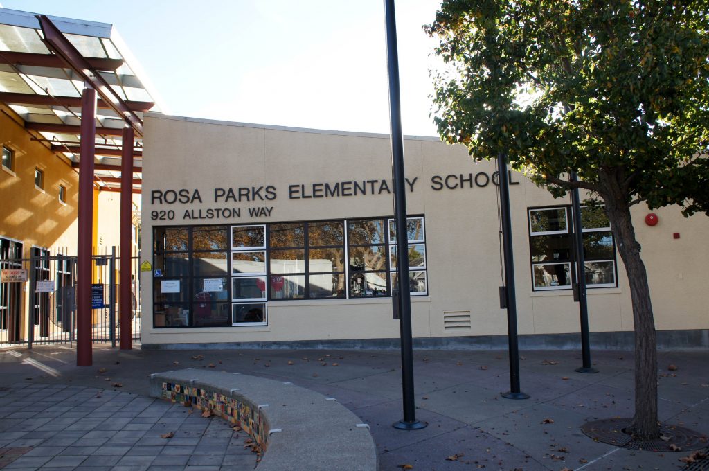 Rosa Parks Elementary School, where EON/BAMN protests have occurred after reopening, sits at 920 Allston Way.