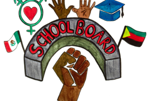 School board and multilingual education symbols