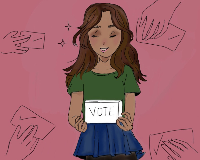 Illustration of girl holding a sign that says: 