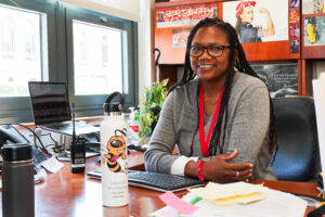 Tonia Coleman, interim principal, sitting in her office.