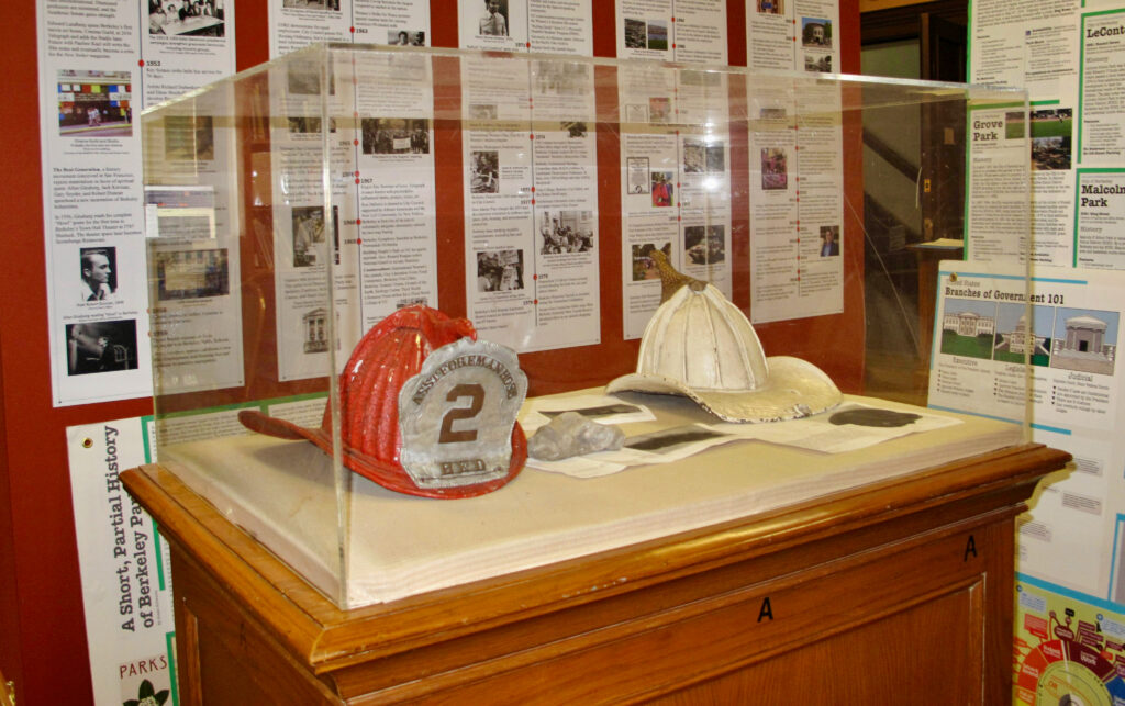 Firefighting helmets from the 1923 Berkeley Wildfire.